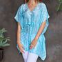 Aquamarine Blue Luxury Silk Embroidered Kaftan Top, thumbnail 1 of 5