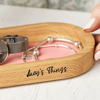 Personalised Oak And Leather Jewellery Trinket Dish, 3 of 11