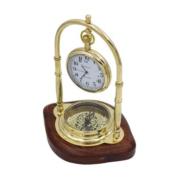 Personalised Brass Colour Desk Clock With Compass, 2 of 12