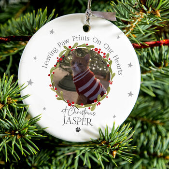 Personalised Cat Photo Christmas Memorial Bauble, 2 of 5