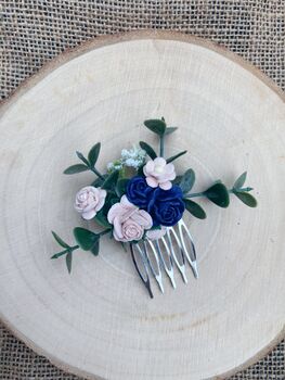 Navy And Blush Flower Hair Comb, 2 of 6