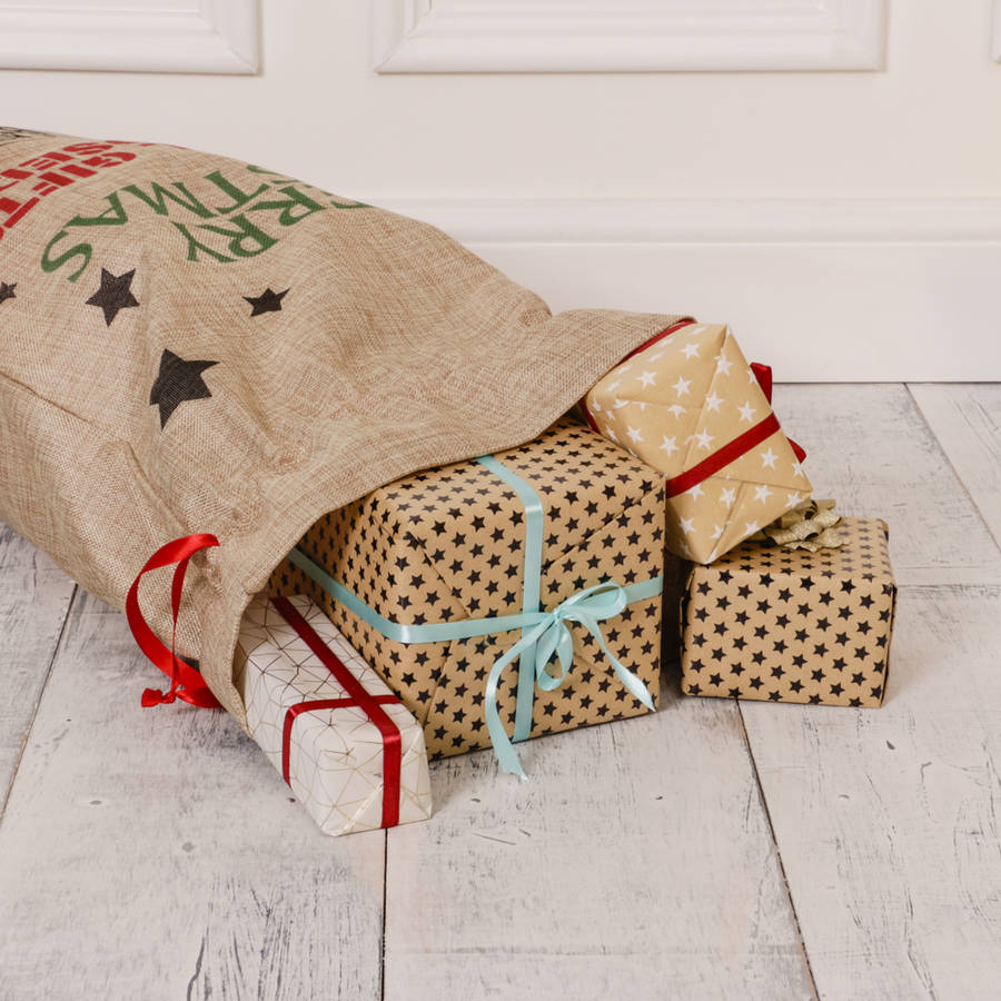 large personalised christmas hessian gift santa sack by dibor
