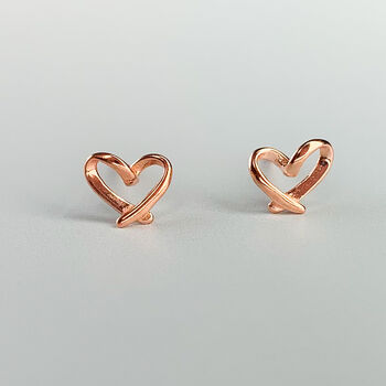 Sterling Silver Simple Heart Outline Stud Earrings, 6 of 8