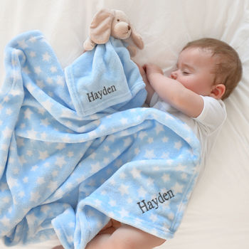 Personalised Baby Blanket And Puppy Comforter Gift Set, 4 of 8
