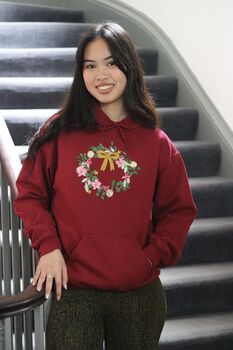 The Big Bow Embroidered Christmas Wreath Hoodie, 3 of 6