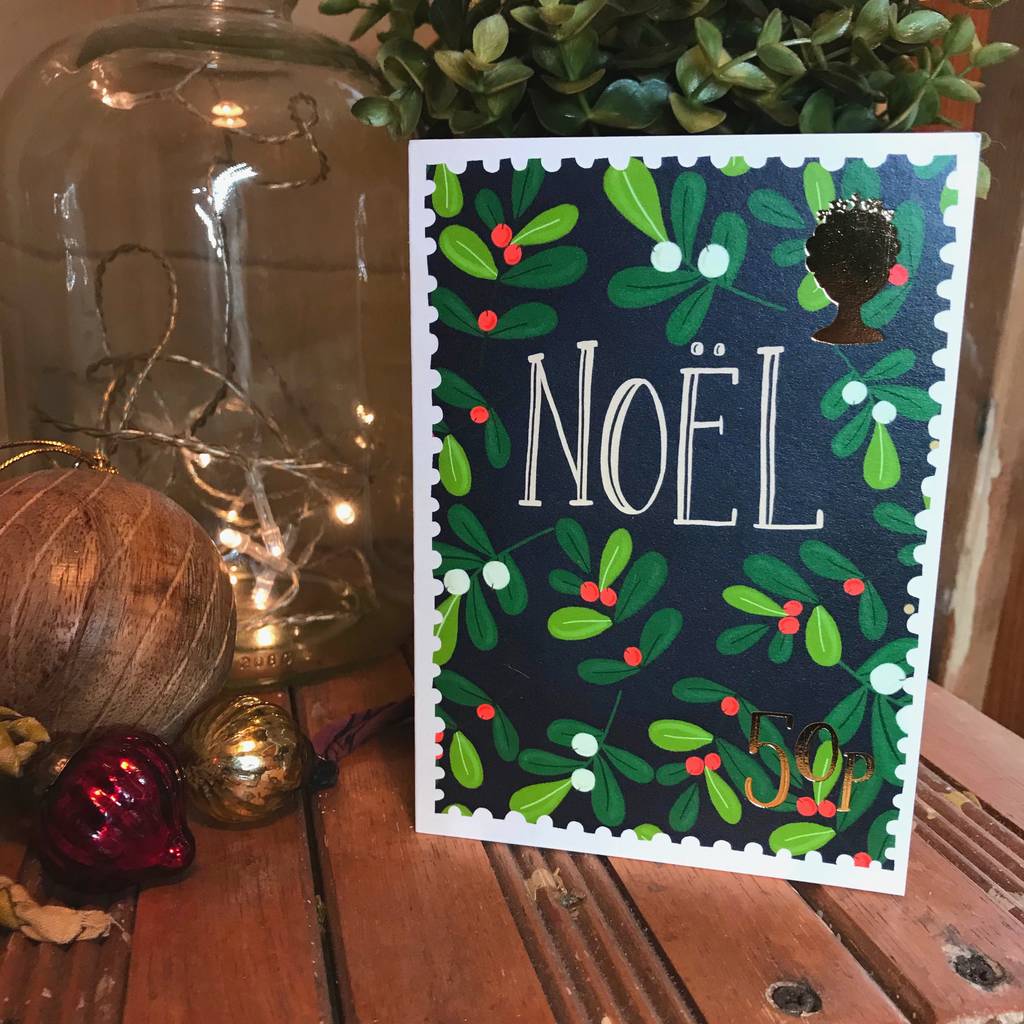 Noel Gold Foile Postage Stamp Christmas Card By The Little Posy Print