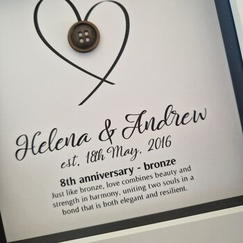 Personalised 8th Anniversary Gift Framed Bronze Heart, 3 of 7