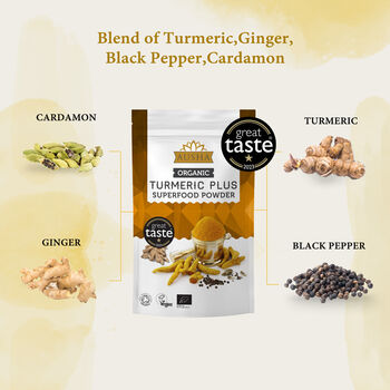 Organic Turmeric Superfood Powder With Black Pepper Ginger Cardamom 250g, 8 of 12