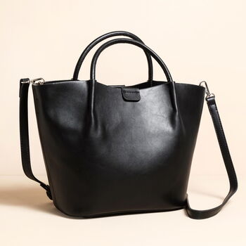 Black Vegan Leather Grab Handbag, 2 of 6
