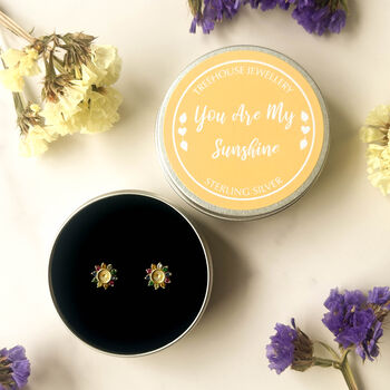 Gold Plated Sun Earrings In A Gift Tin, 3 of 9