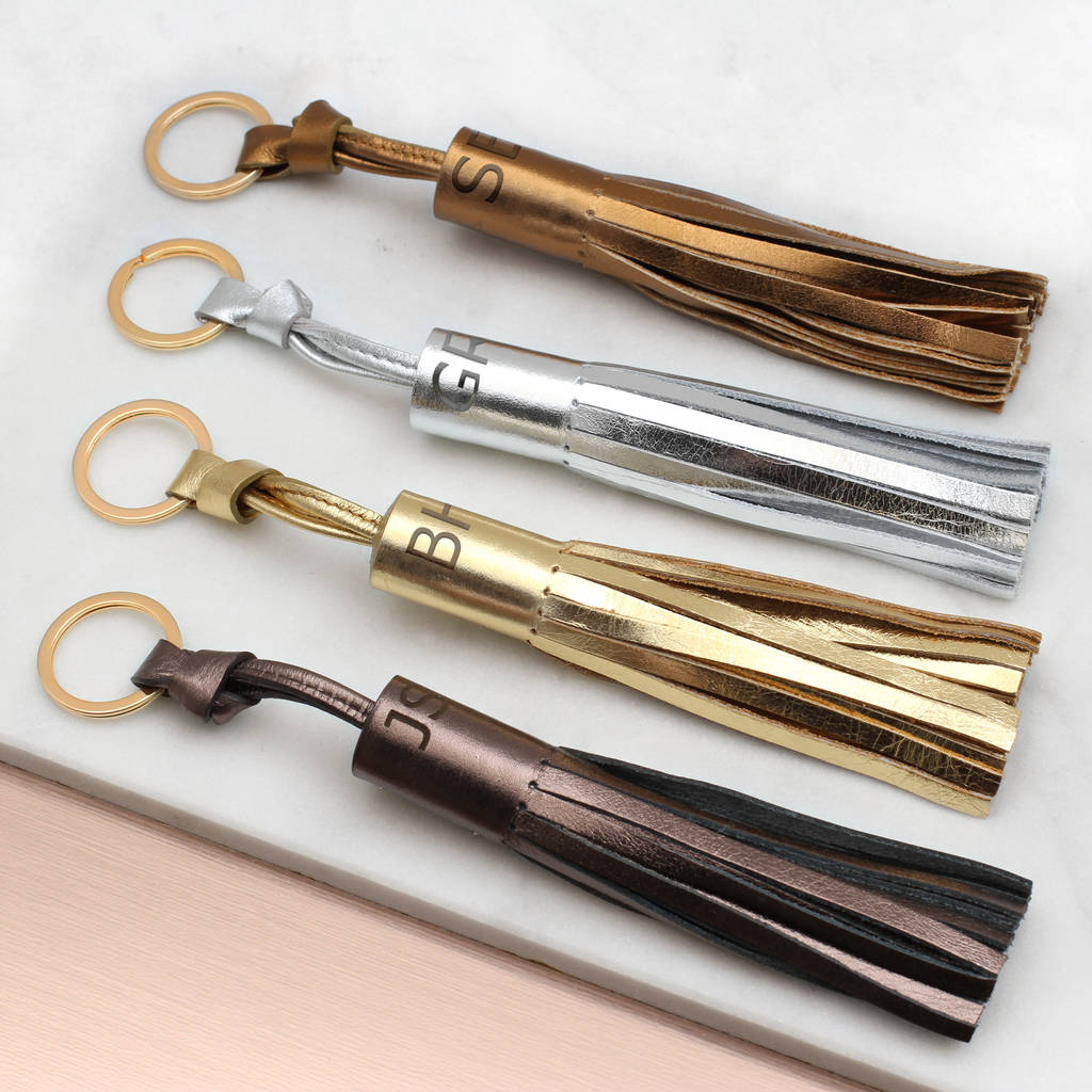 Metallic Leather Personalised Initial Tassel Keyring By Hurleyburley
