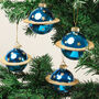G Decor Four Blue And Gold Planet Christmas Baubles, thumbnail 6 of 7
