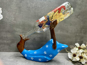 Handcrafted Wooden Drunken Duck Wine Bottle Rack Holder Blue White, 5 of 12