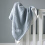 Personalised Twins Dusty Blue Cable Knit Pom Pom Blankets, thumbnail 3 of 11