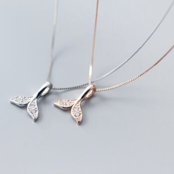 Sterling Silver Crystal Whale Fin Pendant Necklace, 3 of 5