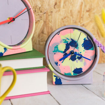 Neon Marbled Jesmonite Clock With Lilac Face, 3 of 6