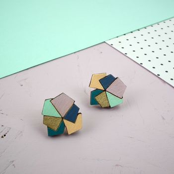 Geometric Stack Wooden Stud Earrings, 7 of 7