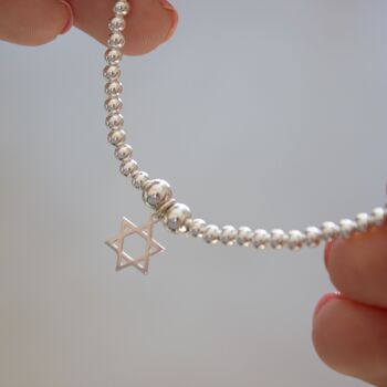 Star Of David Sterling Silver Ball Bead Bracelet, 2 of 5