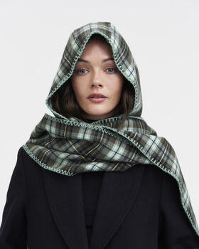 Cathy Green Check Hooded Scarf, 3 of 7