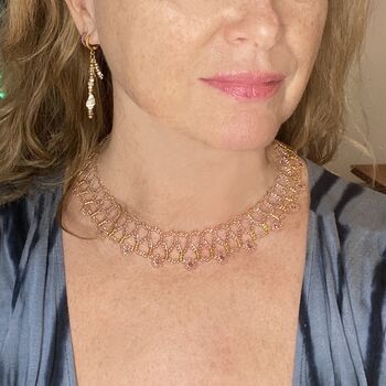 Rosy Glow Hand Sewn Lattice Daisy Necklace, 7 of 8