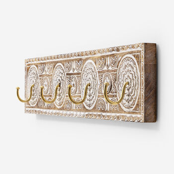 Hand Carved Antique Style Mango Wood Coat Hooks, 6 of 8