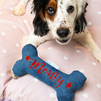 Personalised Christmas Star Denim Dog Bone, 3 of 4