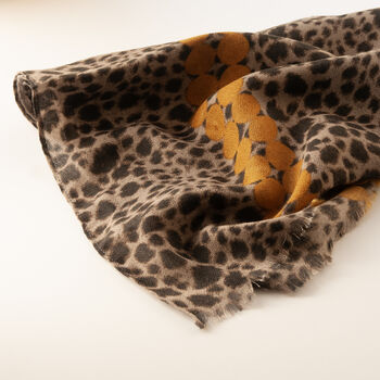 Leopard Print With Mustard Border Soft Summer Scarf, 2 of 9