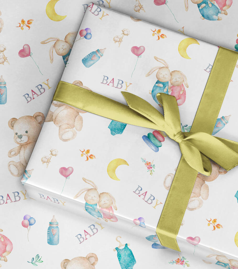 Gender Reveal Wrapping Paper Or Twins, Roll Or Folded By The Wrapping ...