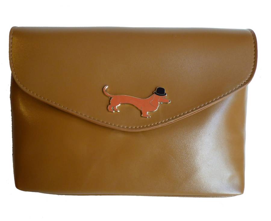 Sausage Dog Tan Handbag By Kate Garey