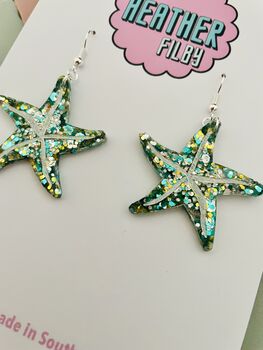 Shimmering Shore Large Starfish Glitter Resin Earrings, 3 of 8