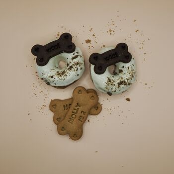 Personalised Dog Birthday Carob Doughnuts And Biscuits, 3 of 3