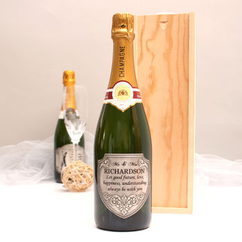 Personalised Mr And Mrs Champagne With Pewter Label, 2 of 7