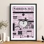 Married In 2013 Map Print, Personalised 13th Lace Anniversary Gift, thumbnail 2 of 12