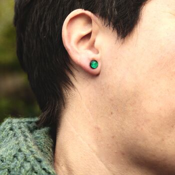 Emerald Green Fused Glass Sterling Silver Stud Earrings, 11 of 12