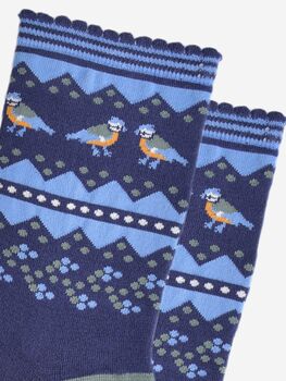 Women's Bamboo Socks Fair Isle Blue Tit, 3 of 5