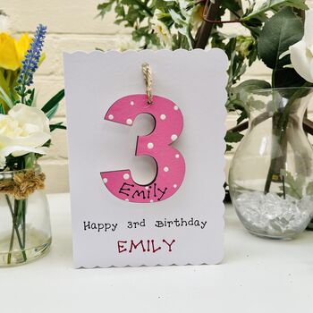 Personalised 3rd Birthday Card Wooden Number Gift, 2 of 2
