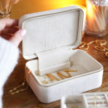 Personalised Natural Linen Jewellery Case, 6 of 9