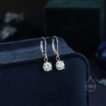 Clear Cz Lever Back Hoop In Sterling Silver, 8 of 12