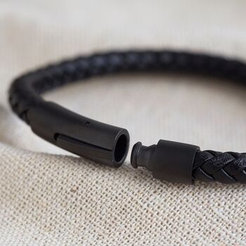 Men's Personalised Leather Bracelet With Matt Clasp, 8 of 9