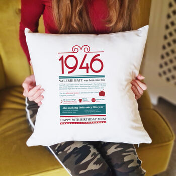 Personalised 80th Birthday Gift 1946 Cushion, 8 of 10