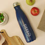 Personalised Name Football Navy Blue Metal Insulated Drinks Bottle, thumbnail 4 of 5