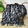 Leopard Print Scarf With Tassels In Grey, thumbnail 1 of 4