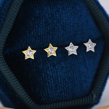 Tiny Cz Star Stud Earrings In Sterling Silver, 5 of 12