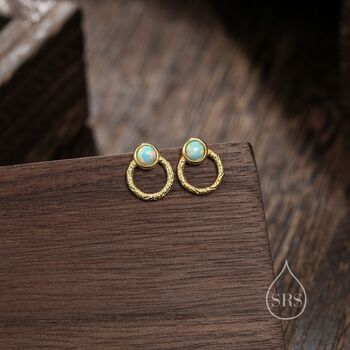 Aqua Green Opal Double Circle Stud Earrings, 2 of 11