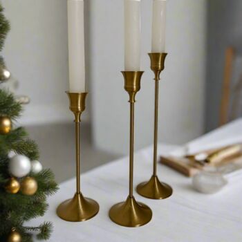 Brushed Gold Candlestick Holders – Set Of Three, 3 of 4