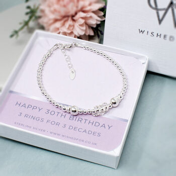 30th Birthday Beaded Rings Bracelet, Sterling Silver, 4 of 4
