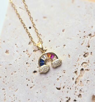 Rainbow Pendant Necklace In Stainless Steel With Adjustable Chain, 2 of 4