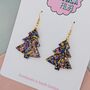 Large Dark Blue, Gold And Pink Glitter Christmas Tree Earrings, thumbnail 2 of 4