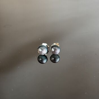 Silvery Blue Fused Glass Sterling Silver Stud Earrings, 5 of 9