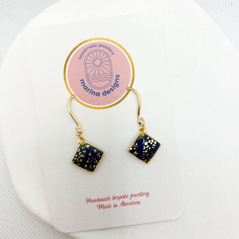 Diamond Shape Navy Dainty Drop Earrings, 3 of 9